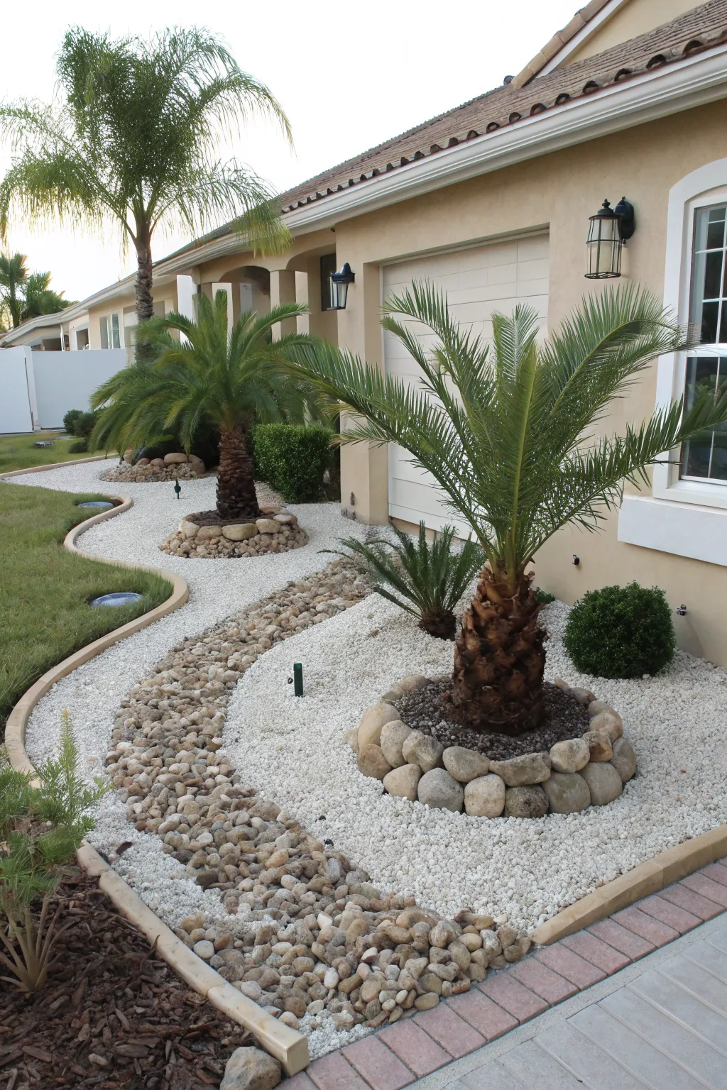 Modern Front Yard Landscaping with Palm Trees