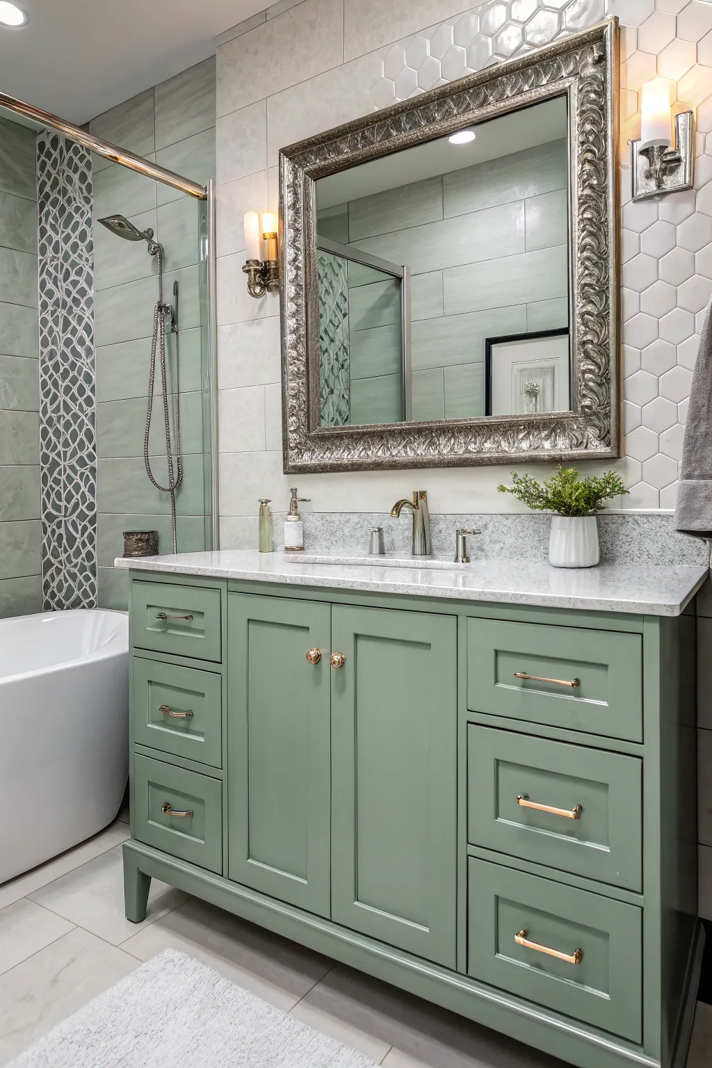 Refined Bathroom Vanity Looks in Sage Green